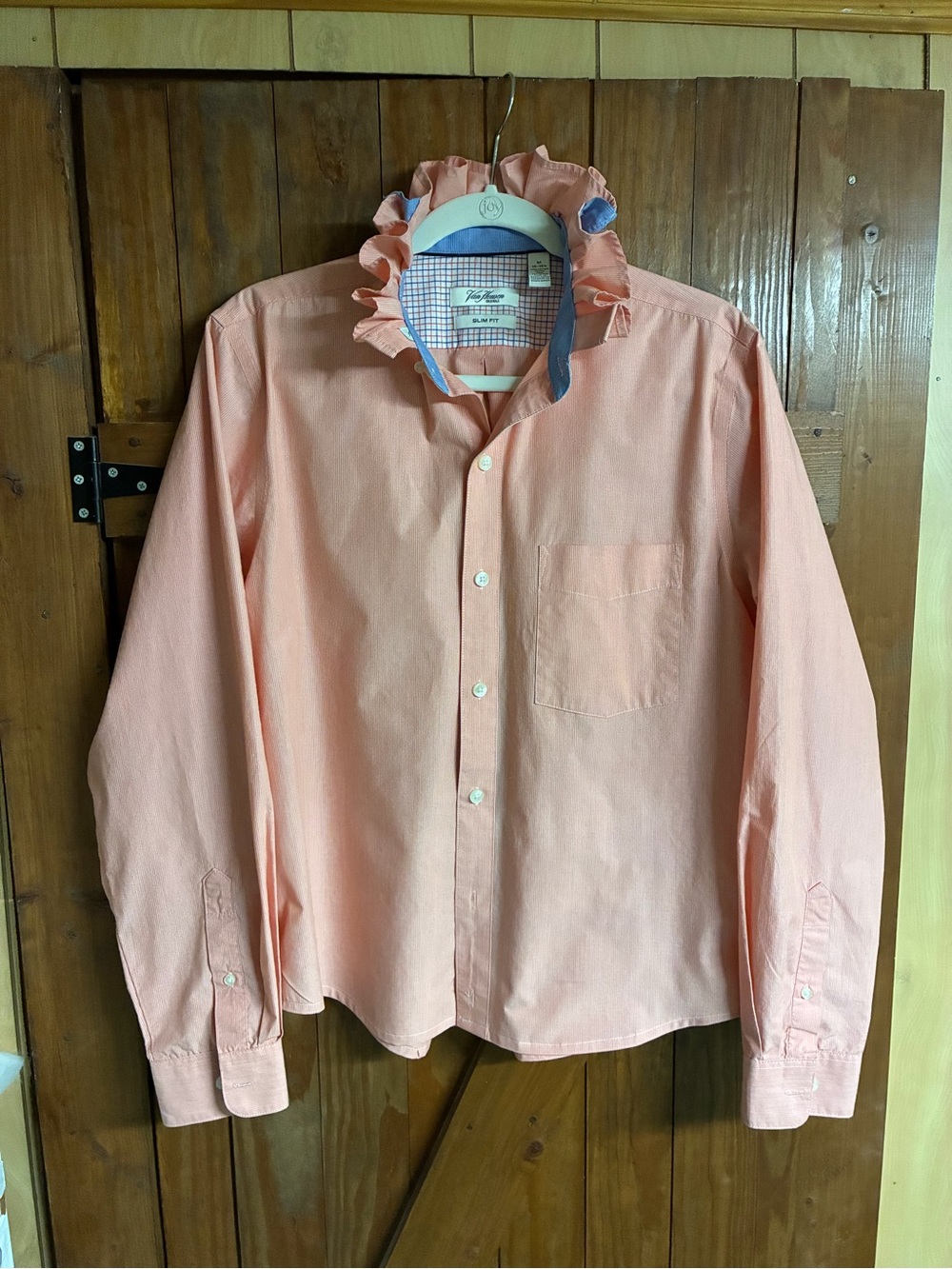 Van Heusen Peach Button-Down Shirt with ruffle collar